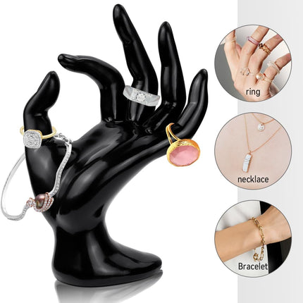 1 Pack Hand Form Ring Holder Mannequin Hand Jewelry Organizer Stand Watch Stand Bracelet Ring Support Aesthetic Rack (Black)