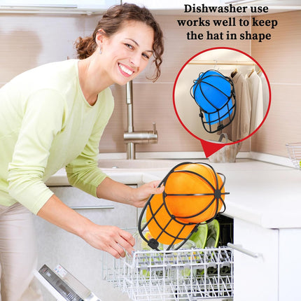 Hat Washer Cage for Washing Machine & Dishwasher- Ball Cap Washer for Baseball Caps & Hats, Baseball Cap Cleaner and Shaper, Fits Adult/Kids Caps (Black)