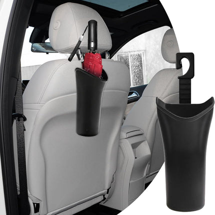 Car Trash Bin & Organizer - Under Seat or Center Console Storage Box with Umbrella Holder - Black - Set of 1