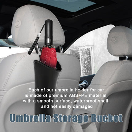 Car Trash Bin & Organizer - Under Seat or Center Console Storage Box with Umbrella Holder - Black - Set of 1