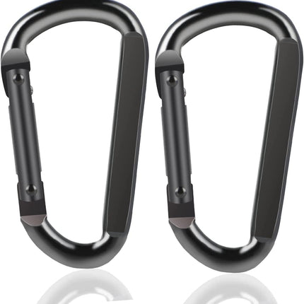 2 Pack Aluminum Black D-Shaped Carabiner 8cm - Camping Outdoor Keychain Clip for Backpack Keys