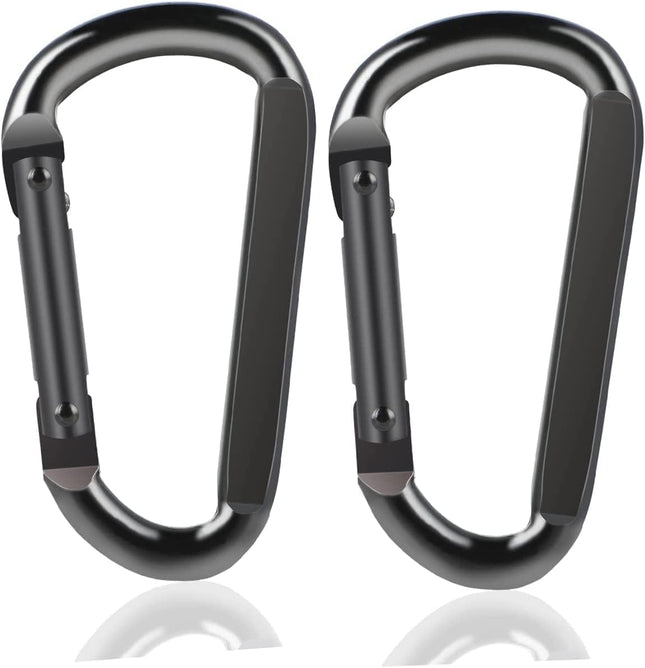 2 Pack Aluminum Black D-Shaped Carabiner 8cm