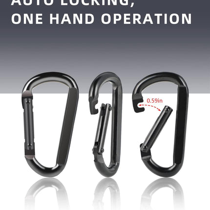 2 Pack Aluminum Black D-Shaped Carabiner 8cm - Camping Outdoor Keychain Clip for Backpack Keys