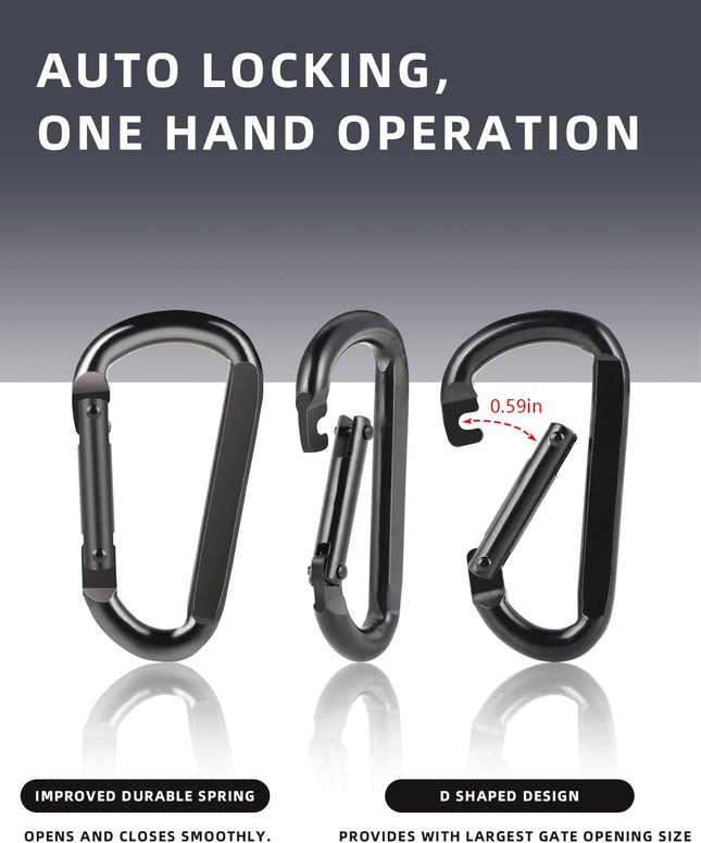 2 Pack Aluminum Black D-Shaped Carabiner 8cm – product detail