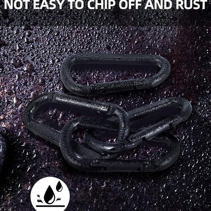 2 Pack Aluminum Black D-Shaped Carabiner 8cm - Camping Outdoor Keychain Clip for Backpack Keys