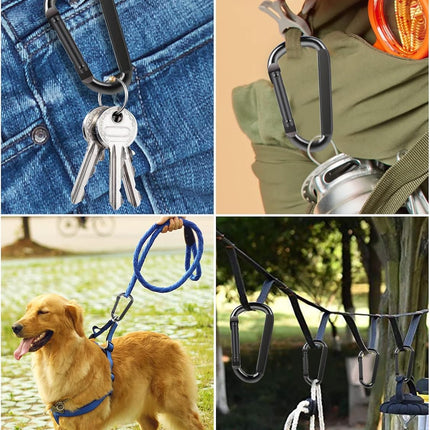 2 Pack Aluminum Black D-Shaped Carabiner 8cm - Camping Outdoor Keychain Clip for Backpack Keys