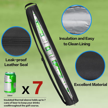 Universal Body Type Black Beer Can Warmer Sleeve for 7 Cans Golf Ball and Bag Warmer