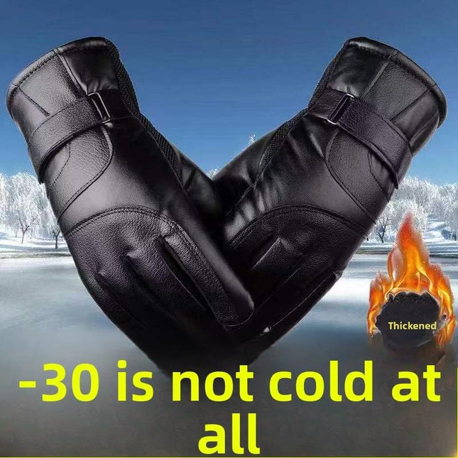 Men's Black Winter Gloves Thick Fleece Lined Warm for Outdoor Cycling Skiing – product detail