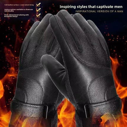 Men's Black Winter Gloves Thick Fleece Lined Warm for Outdoor Cycling Skiing