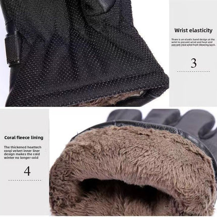 Men's Black Winter Gloves Thick Fleece Lined Warm for Outdoor Cycling Skiing