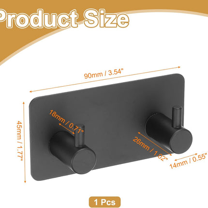 2 Pack Self Adhesive Stainless Steel Towel Hooks 304 Rust Proof Waterproof Black