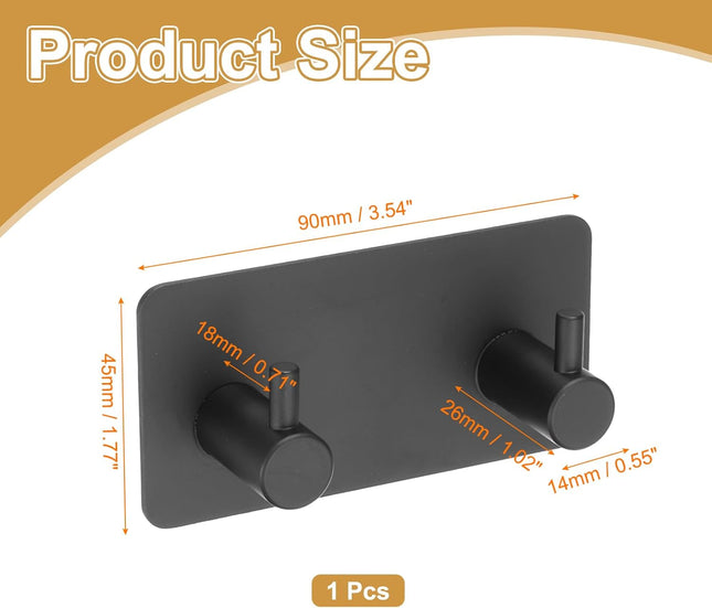 2 Pack Self Adhesive Stainless Steel Towel Hooks 304 Rust Proof Waterproof Black – product detail