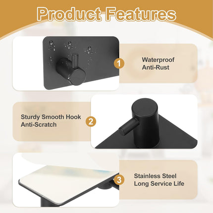 2 Pack Self Adhesive Stainless Steel Towel Hooks 304 Rust Proof Waterproof Black