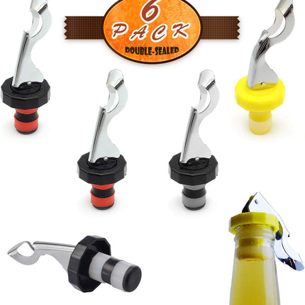 6 Pack Silicone Vacuum Bottle Stoppers Red Yellow Black for Wine Champagne Beer Whisky Soft Drinks Water Airtight Reusable