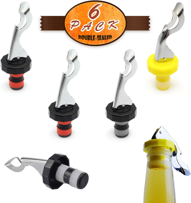 6 Pack Silicone Vacuum Bottle Stoppers Red Yellow Black for Wine Champagne Beer Whisky Soft Drinks Water