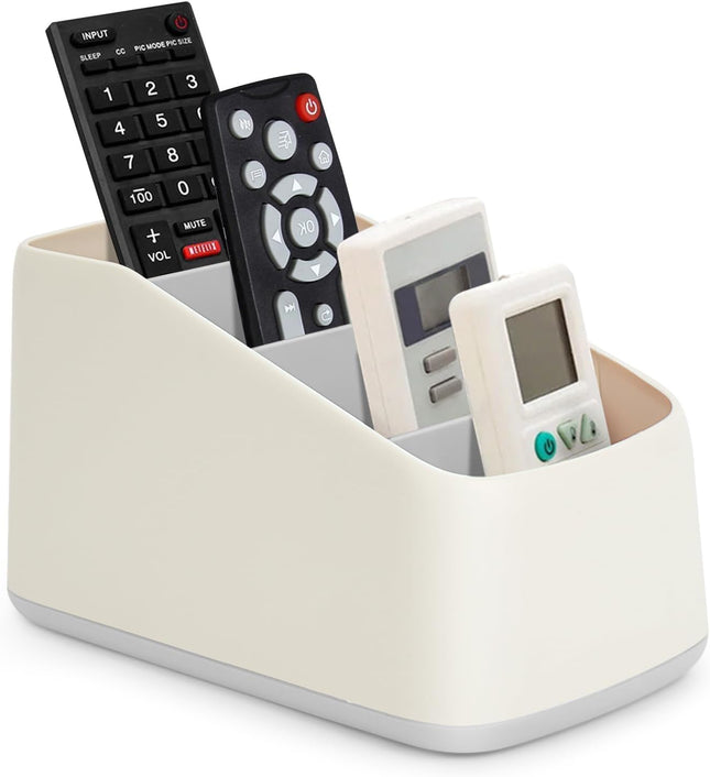 4 Compartment Remote Control Holder 17.3x10x8.5cm TV Remote Organizer Desk Storage Box for Remotes Phones