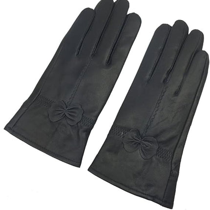 Winter Warm Fleece Lined Leather Gloves - Black - Size L - 1 Pair - Stylish Cold Weather Accessory