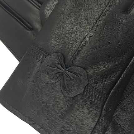 Winter Warm Fleece Lined Leather Gloves - Black - Size L - 1 Pair - Stylish Cold Weather Accessory