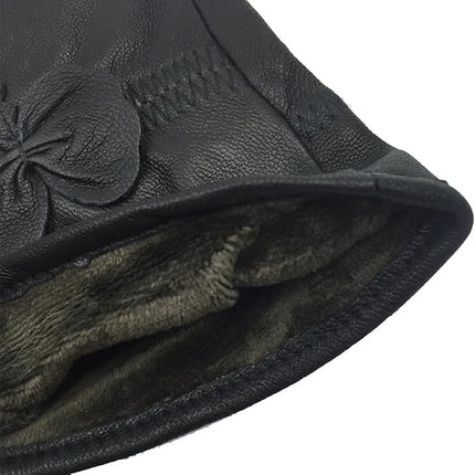 Winter Warm Fleece Lined Leather Gloves - Black - Size L - 1 Pair - Stylish Cold Weather Accessory