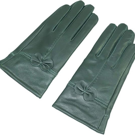 Military Green Winter Leather Gloves - Warm Fleece Lined - Stylish Size L