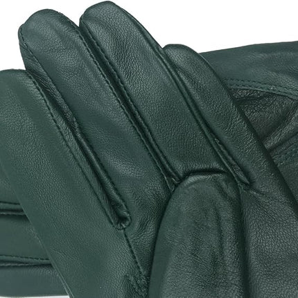 Military Green Winter Leather Gloves - Warm Fleece Lined - Stylish Size L