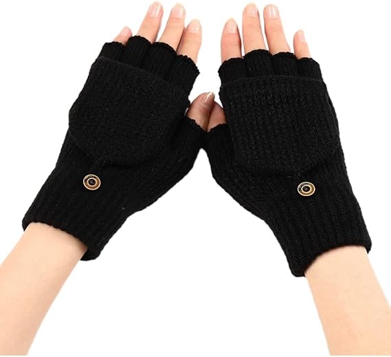 Women's Warm Fingerless Gloves Black Pair V1258-DP02-BOL-516