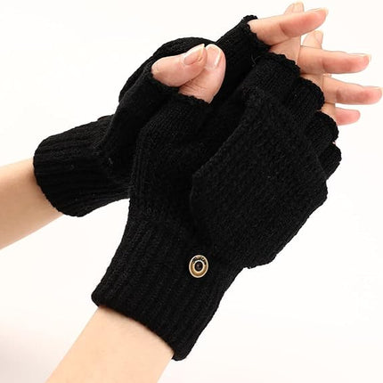Women's Warm Fingerless Gloves Black Pair