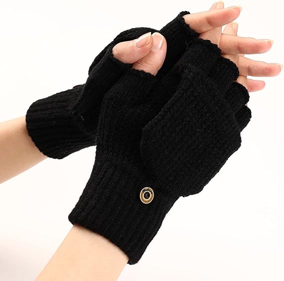 Women's Warm Fingerless Gloves Black Pair – product detail