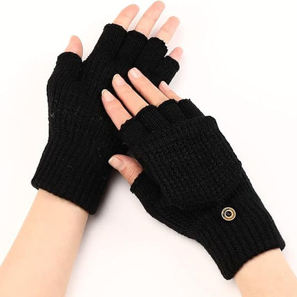 Women's Warm Fingerless Gloves Black Pair