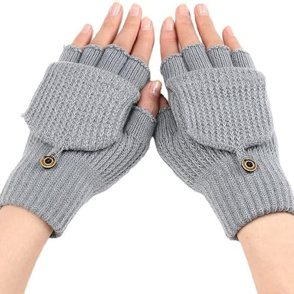 Women's Light Grey Fingerless Gloves Warm Winter Accessory