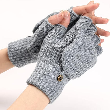 Women's Light Grey Fingerless Gloves Warm Winter Accessory