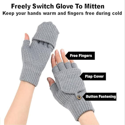 Women's Light Grey Fingerless Gloves Warm Winter Accessory