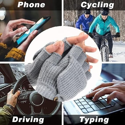Women's Light Grey Fingerless Gloves Warm Winter Accessory