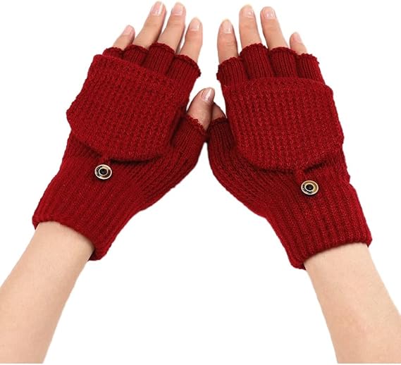 Women's Red Warm Fingerless Gloves 1 Pair V1258-DP02-BOL-520