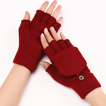 Women's Red Warm Fingerless Gloves 1 Pair