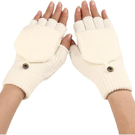 Women's Warm Fingerless Gloves - 1 Pair - White