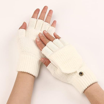 Women's Warm Fingerless Gloves - 1 Pair - White
