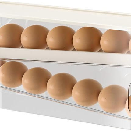 Automatic Rolling Egg Holder 14 Egg Dispenser Plastic Fridge Organizer Double Layer Egg Rack