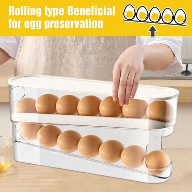 Automatic Rolling Egg Holder 14 Egg Dispenser Plastic Fridge Organizer Double Layer Egg Rack – product detail