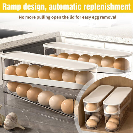 Automatic Rolling Egg Holder 14 Egg Dispenser Plastic Fridge Organizer Double Layer Egg Rack