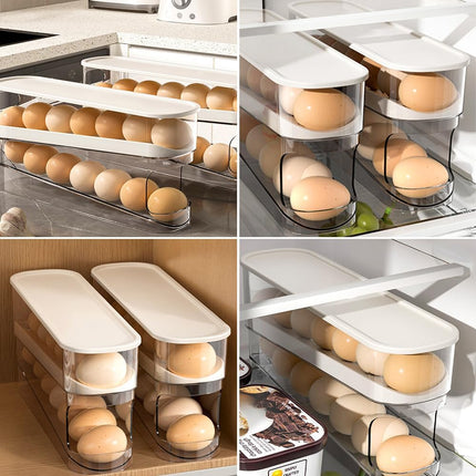 Automatic Rolling Egg Holder 14 Egg Dispenser Plastic Fridge Organizer Double Layer Egg Rack