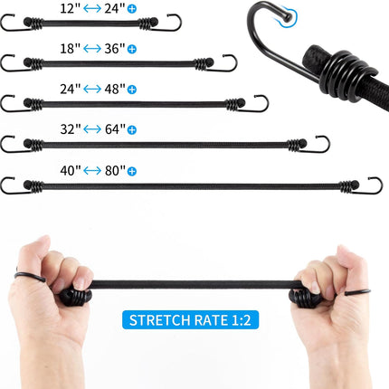 4 Pack Heavy Duty Elastic Luggage Straps with Hooks 30cm 12inch for Camping Hiking Car Bike Motorcycle