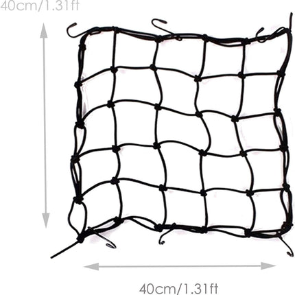2 Pack 40x40cm Elastic Motorcycle Cargo Net with 6 Anti-Scratch Hooks for Scooter Helmet Storage - Black
