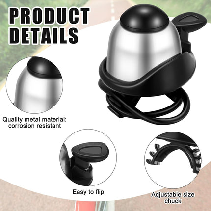 2 Pack Bicycle Bell - Compact & Loud - Mini Bike Bell for Road Bike Mountain Bike E-Bike - Silver