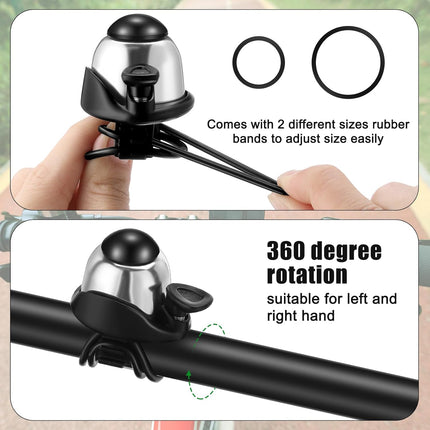 2 Pack Bicycle Bell - Compact & Loud - Mini Bike Bell for Road Bike Mountain Bike E-Bike - Silver