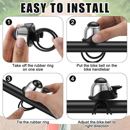 2 Pack Bicycle Bell - Compact & Loud - Mini Bike Bell for Road Bike Mountain Bike E-Bike - Silver