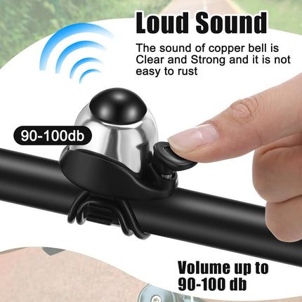 2 Pack Bicycle Bell - Compact & Loud - Mini Bike Bell for Road Bike Mountain Bike E-Bike - Silver