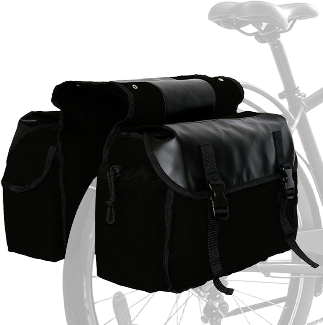 Vintage Double Bicycle Panniers Large Water-Resistant Canvas Bike Bags for E-bike & City Bike Black Set of 1