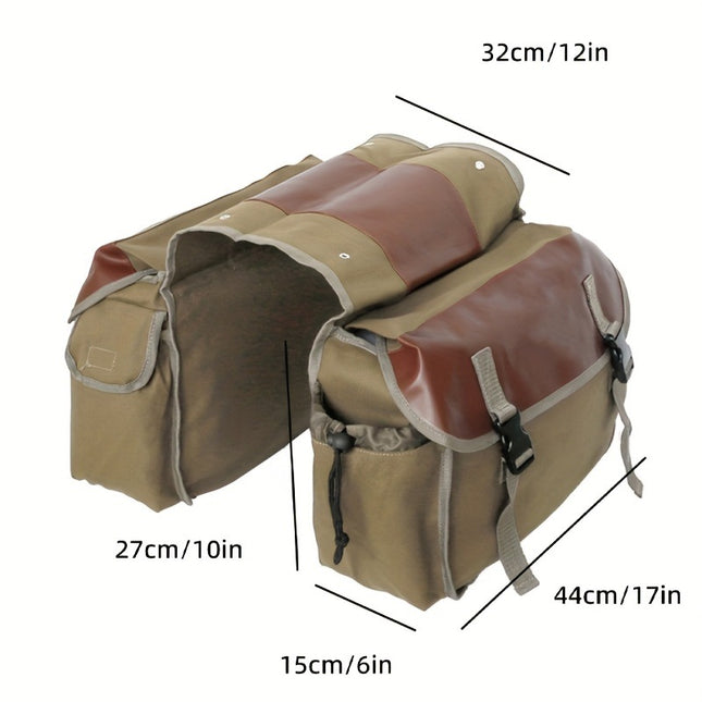 Vintage Double Bicycle Panniers Large Water-Resistant Canvas Bike Bags for E-bike & City Bike Black Set – product detail