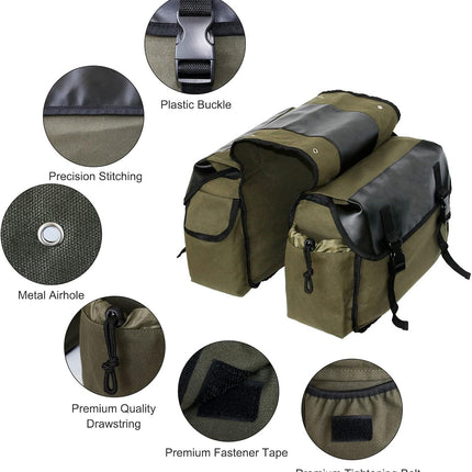 Vintage Double Bicycle Panniers Large Water-Resistant Canvas Bike Bags for E-bike & City Bike Black Set of 1
